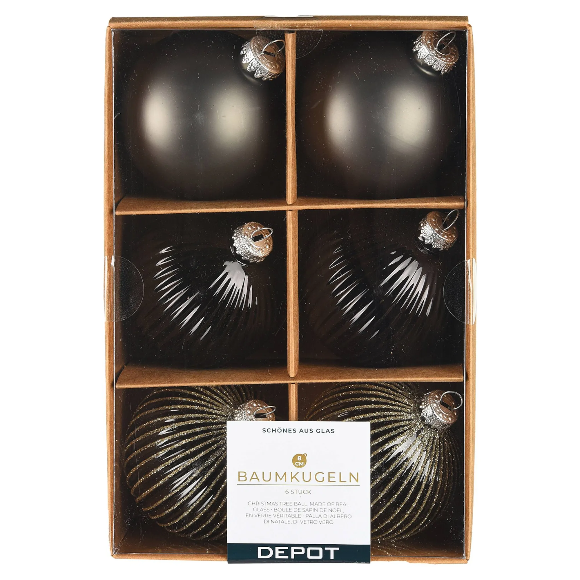 Glas-Weihnachtskugel-Set Rille^Depot Fashion