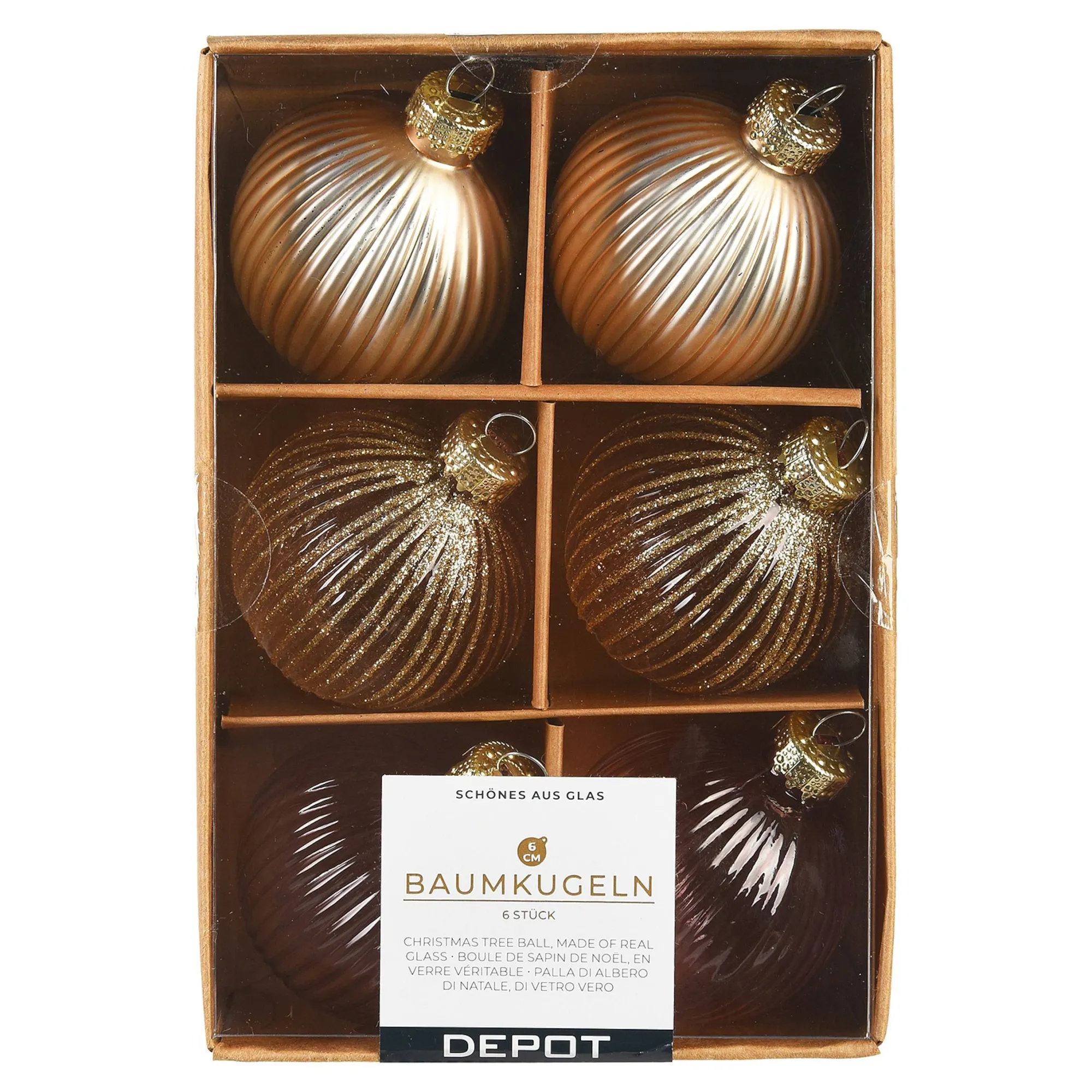 Glas-Weihnachtskugel-Set Rille^Depot Sale