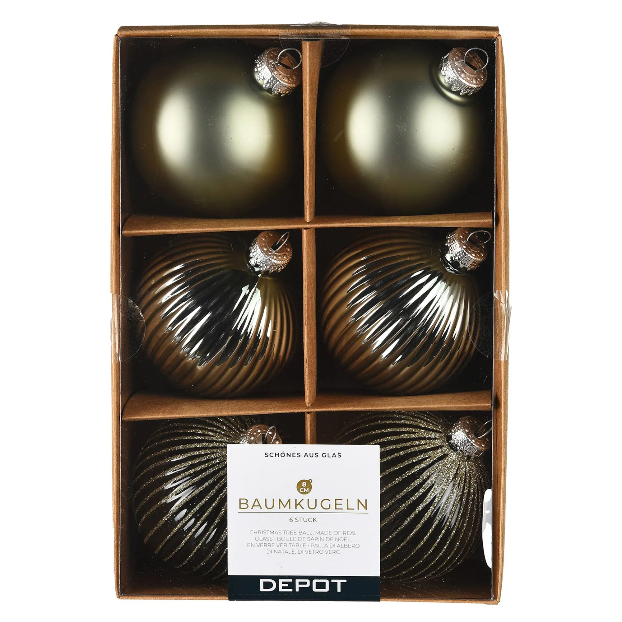 Glas-Weihnachtskugel-Set Rille^Depot Discount