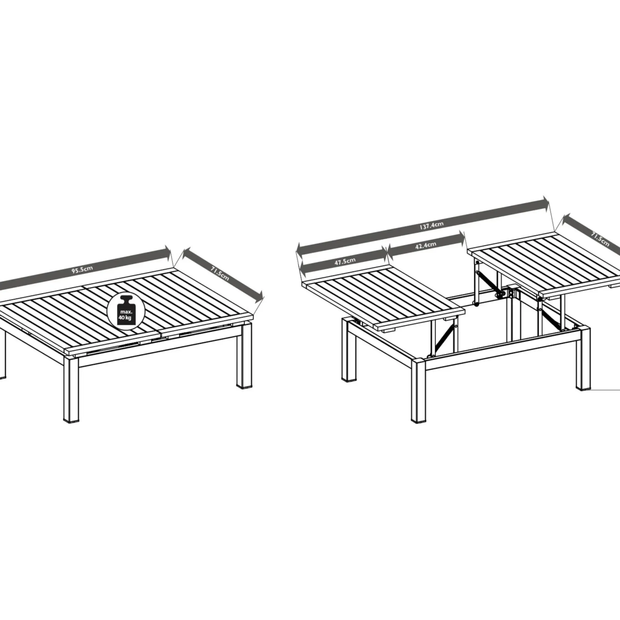 Hot Depot Outdoor-Loungetisch Rica, Verstellbar