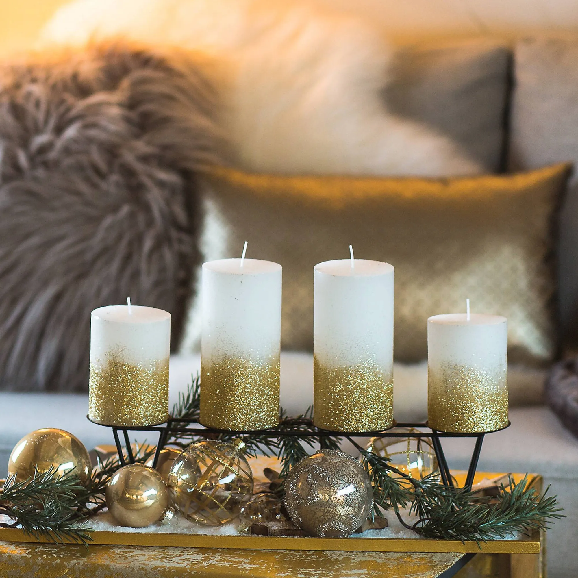 Stumpenkerze Gold Glitter^Depot Outlet